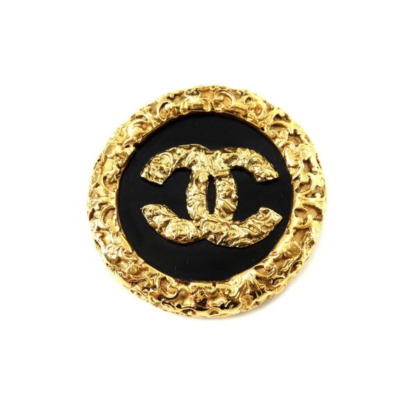 CHANEL Coco Logos Round type Brooch Gold Black 93A Vintage Accessory 90138075 - Picture 1 of 6